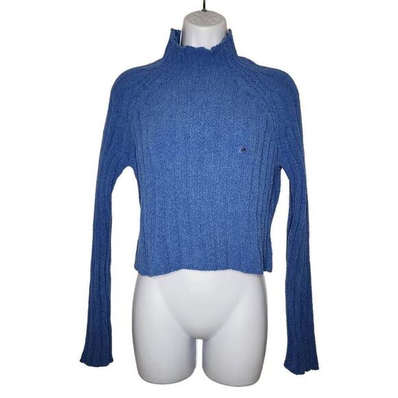 American Eagle Women Sweaters, NEW Blue Mock Neck Crop Knit Sweater, Sz XS - Picture 1 of 8